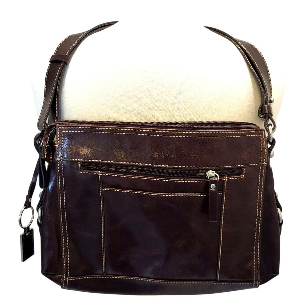 GIANI BERNINI Leather Shoulder Purse Rich Chocolate Brown Bag Charm 12x8x3